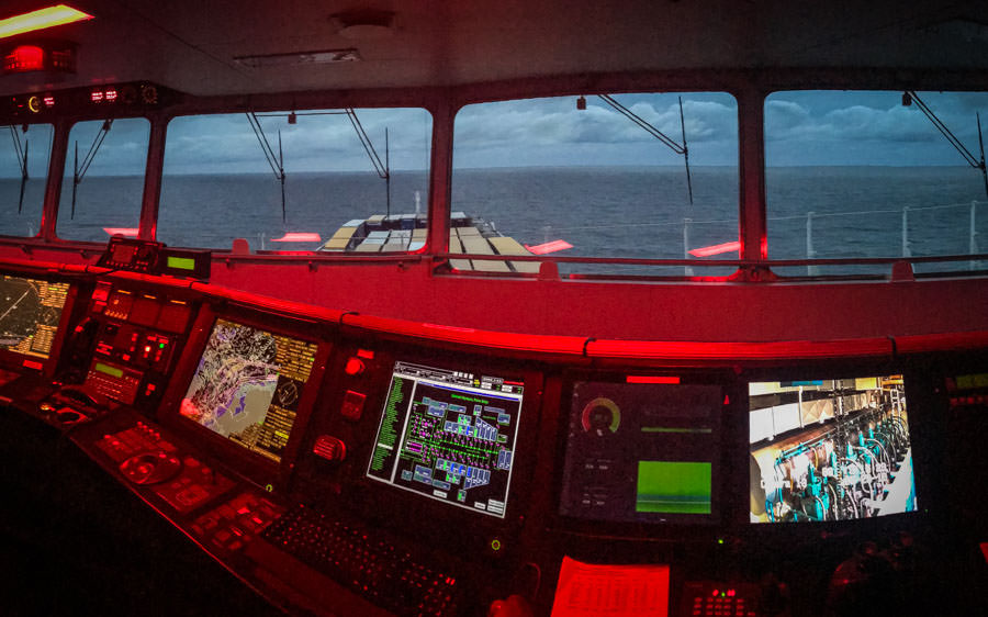 theblackdrone GmbH DFDS Container Ship . Open Sea . Primula Seaways . Night . Bridge .